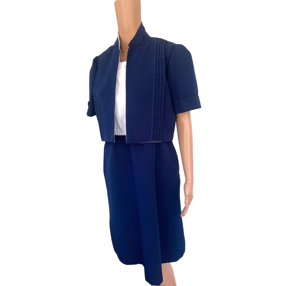 70s Blue White Day Dress S M Montgomery Ward Casual - Picture 3 of 10